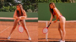 Ensaio 'eletrizante': influencer viraliza com fotos em quadra de tênis usando raquete de matar mosquito