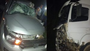 Batida entre carro e caminhão termina com carro destruído e motorista morto na BR-262, em Uberaba