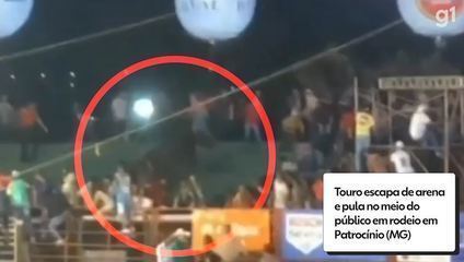 Touro escapa de arena e pula no meio do público em rodeio em Patrocínio