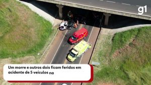 Um morre e dois ficam feridos em acidente envolvendo 5 veículos na Avenida João Naves, em Uberlândia