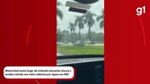 VÍDEO: Motorista tenta desviar de via alagada e cai em vala durante chuva em Patos de Minas | Triângulo Mineiro