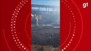 VÍDEO: Ônibus com passageiros fica destruído após pegar fogo na BR-050 em Araguari